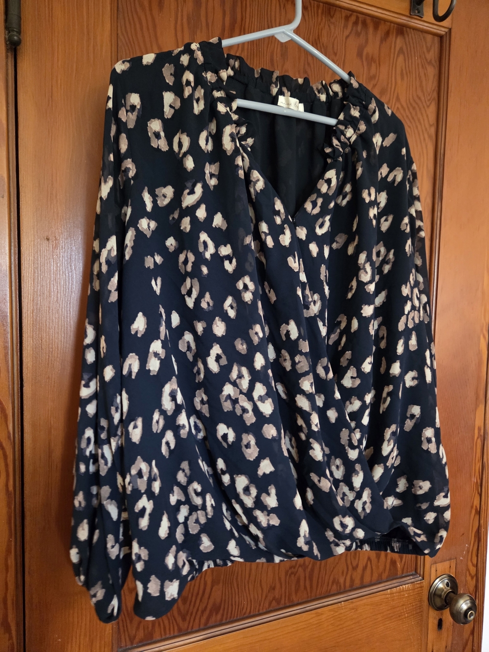 Women’s Navy Leopard Print Blouse - V-Neck Wrap Top